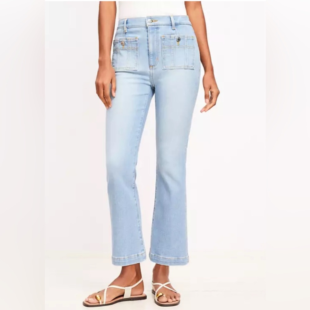 LOFT Curvy Patch‎ Pocket Kick Crop Jeans In Bright Vintage Wash Size 18 NWT